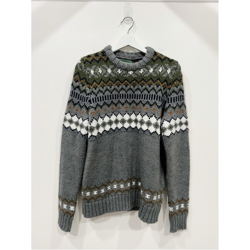 American Eagle Mens Fair Isle Nordic Knit Crewneck Sweater Gray Green Small